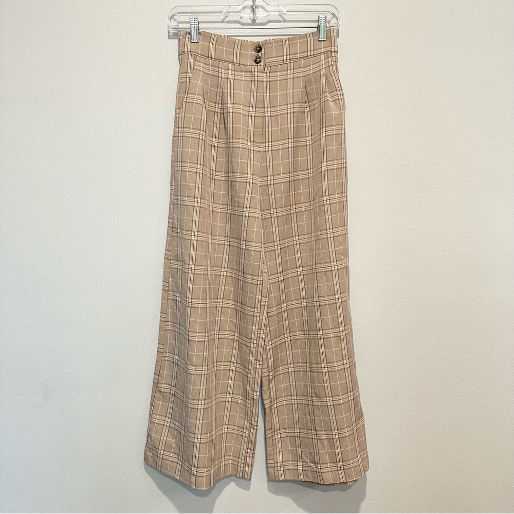 Molly Green Brown Plaid Wide Leg Trousers, Small